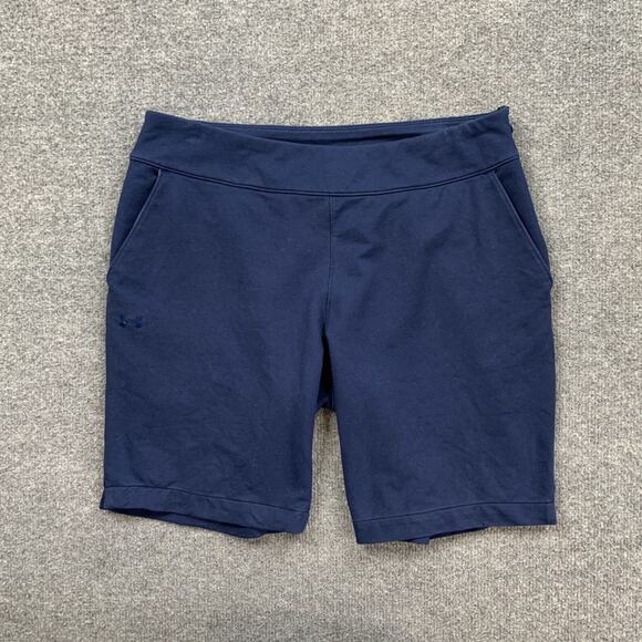 Under Armour Shorts Womens M Medium Navy 9 Inch Stretch Pockets Side Zip Fitted - Picture 2 of 11